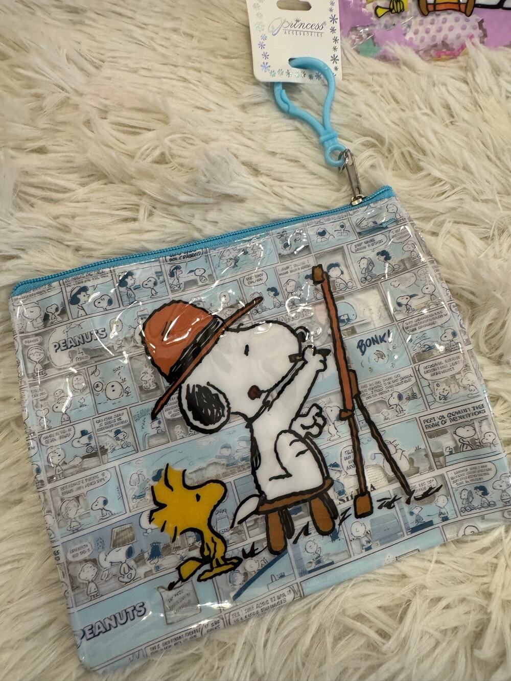Snoopy artist  painting with Woodstock clear pouch keychain bag charm